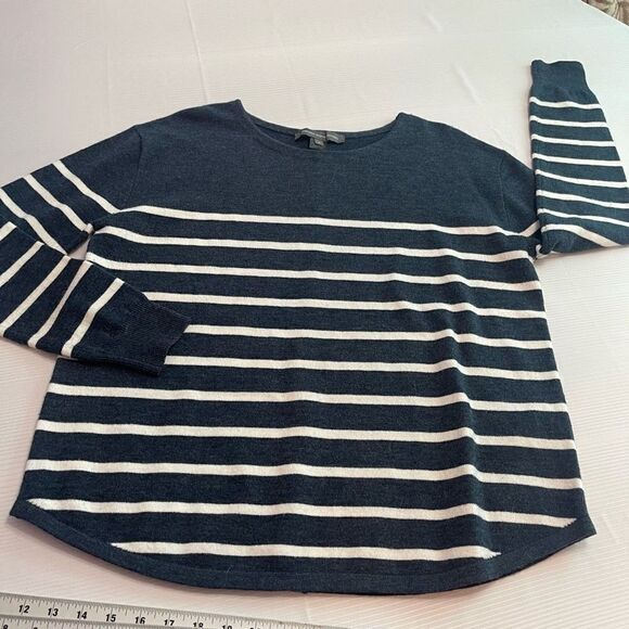 French Connection Blue White Striped Crewneck Pullover Sweater Size Small - Picture 7 of 10